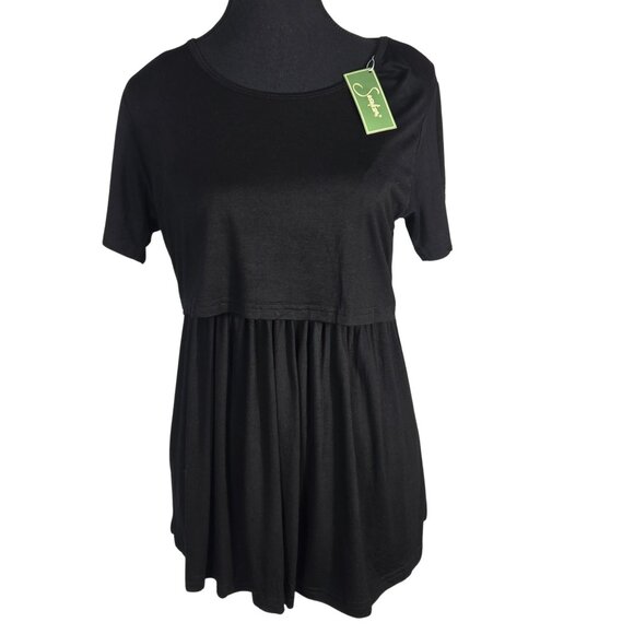 NWT | Black Short Sleeve Maternity & Nursing Tunic Top Babydoll | Medium - Picture 1 of 6